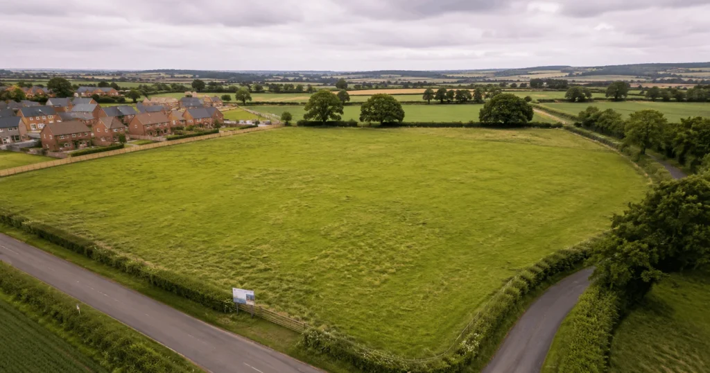 Bridging loan planning permission developer reviewing planning documents for land acquisition