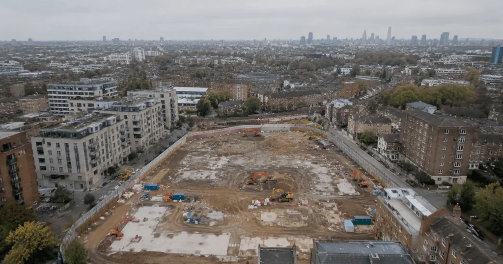 Development site aerial view London