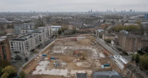 Development site aerial view London