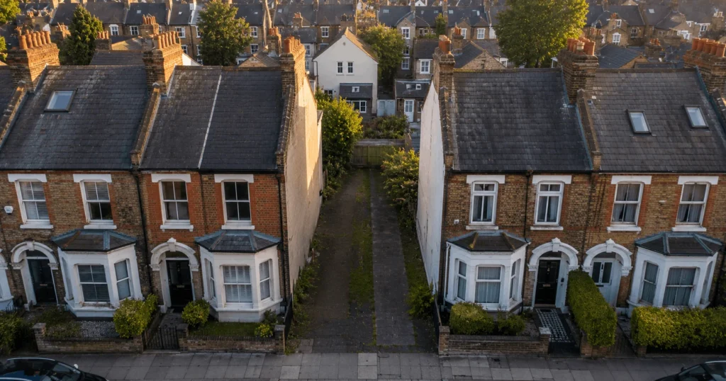 Chain break bridging loan, homeowner reviewing property chain documents with mortgage broker