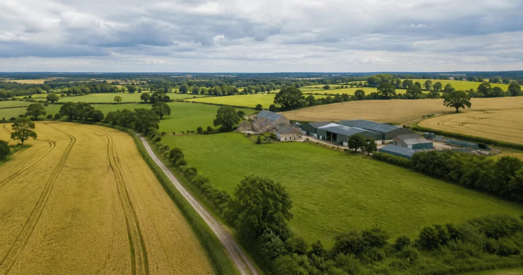 Farmer and rural property adviser reviewing plans for farmland funded by an agricultural bridging loan