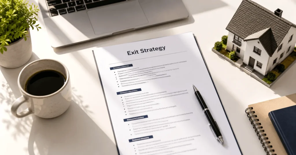 Bridging loan exit strategy document with property model and financial planning tools