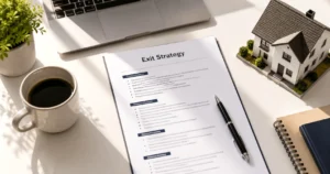 Bridging loan exit strategy document with property model and financial planning tools