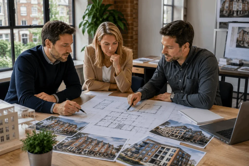 Property investors reviewing refurbishment and redevelopment opportunities in Cricklewood