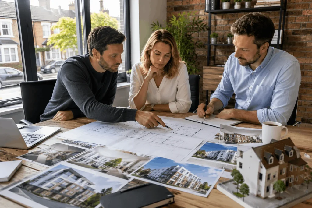 Property investors reviewing refurbishment and development opportunities in Edgware