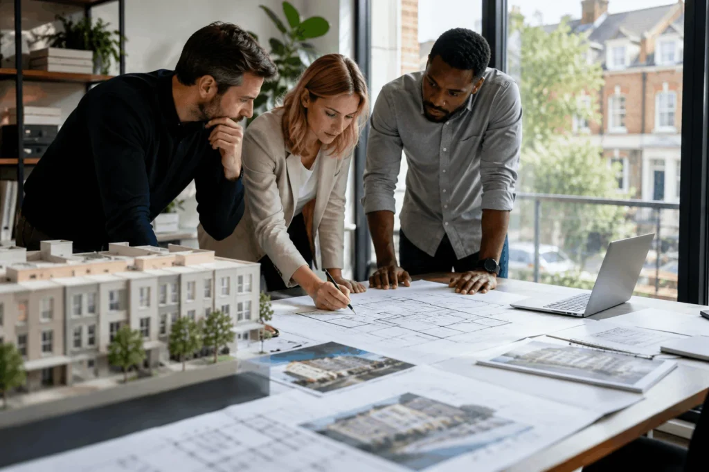 Property investors reviewing regeneration and development opportunities in Forest Gate