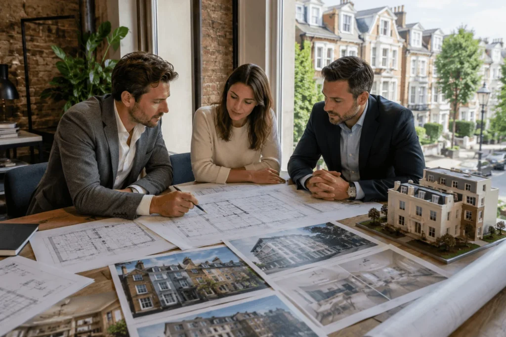 Property investors reviewing refurbishment and development opportunities in Highgate