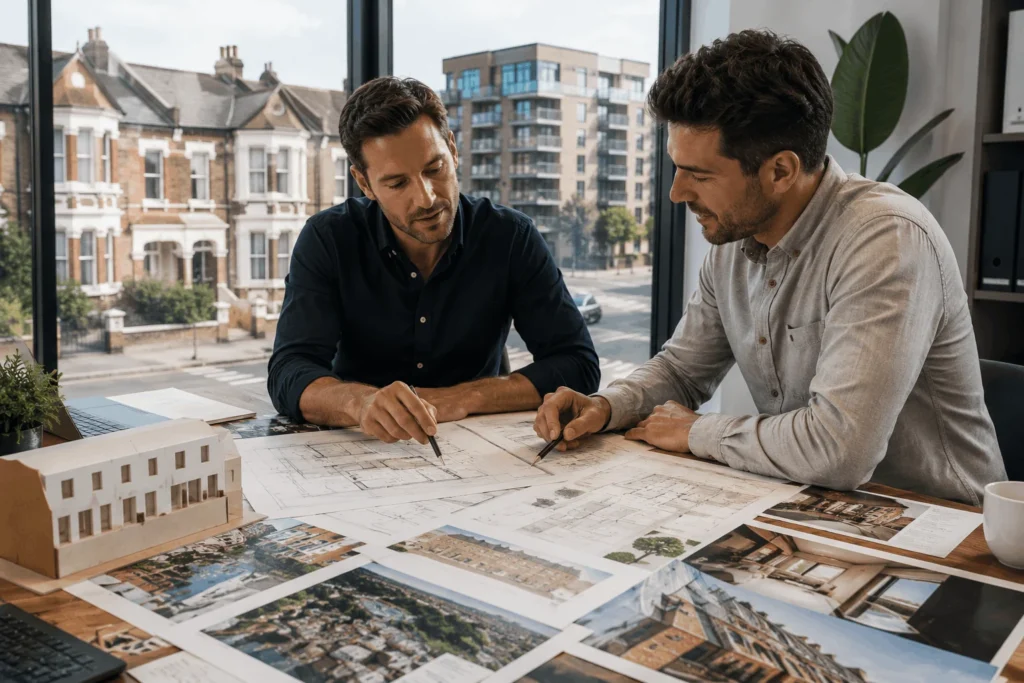 Property investors reviewing refurbishment and development opportunities in Holloway