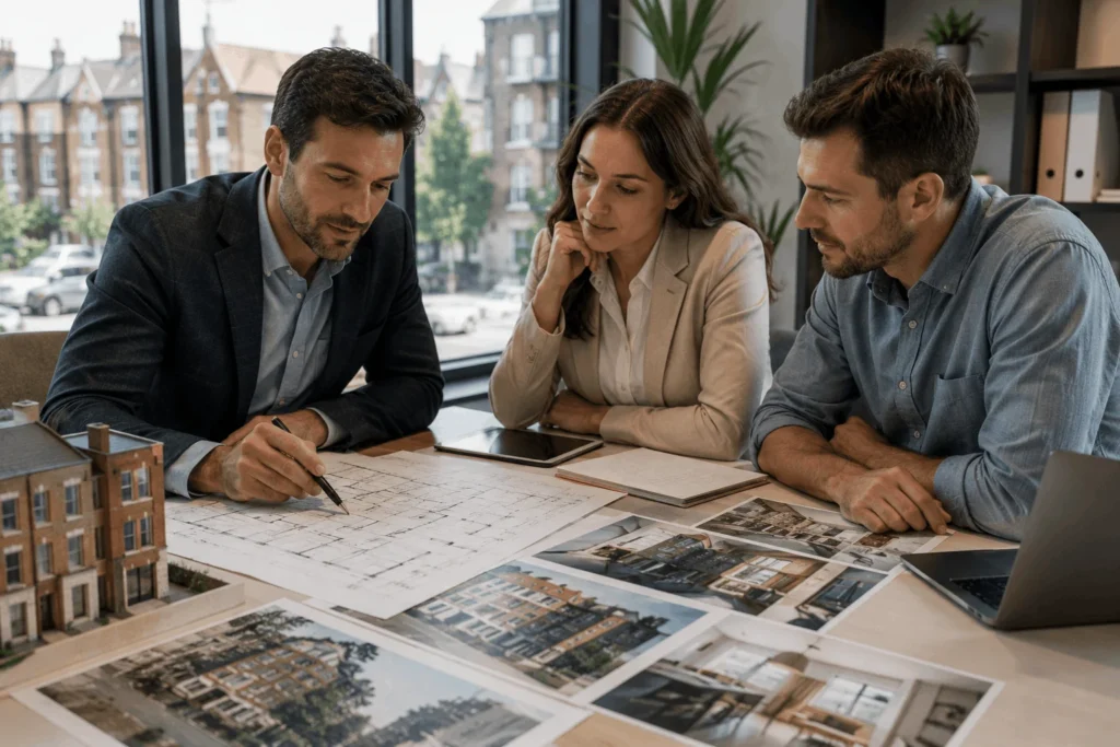 Property investors reviewing refurbishment and development opportunities in Hornsey