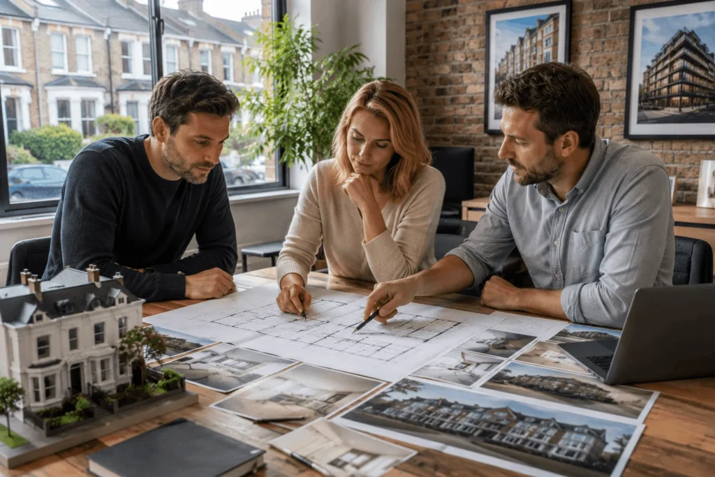 Property investors reviewing refurbishment and development opportunities in Kensal Rise