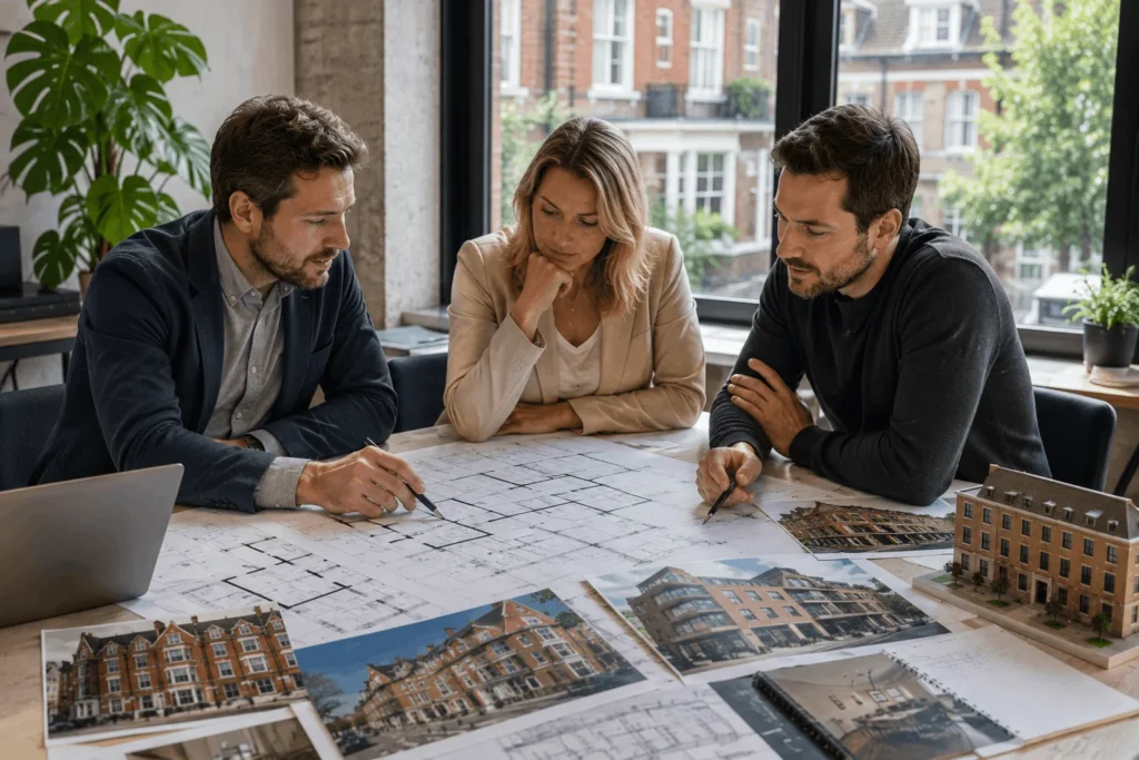 Property investors reviewing refurbishment and development opportunities in Kilburn