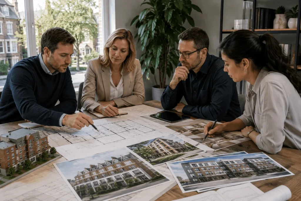 Property investors reviewing refurbishment and development opportunities in Palmers Green