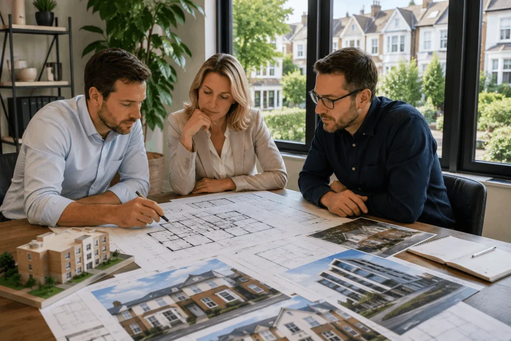 Property investors reviewing refurbishment and development opportunities in Southgate