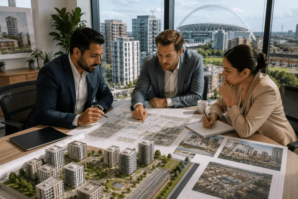 Property investors reviewing regeneration and development opportunities in Wembley