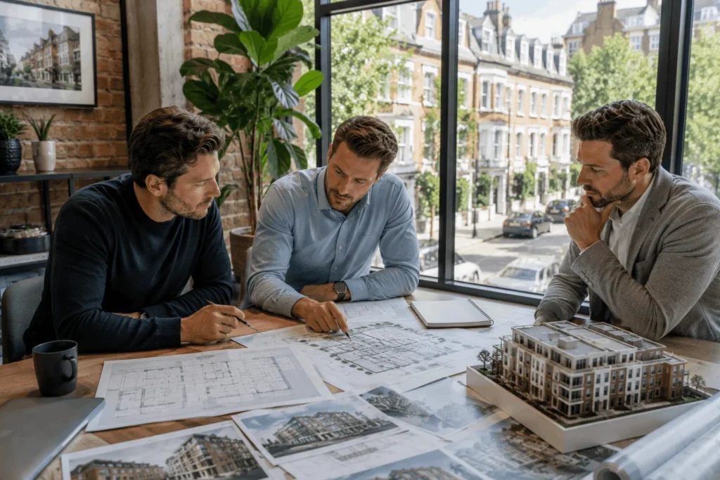 Property investors reviewing refurbishment and development opportunities in West Hampstead